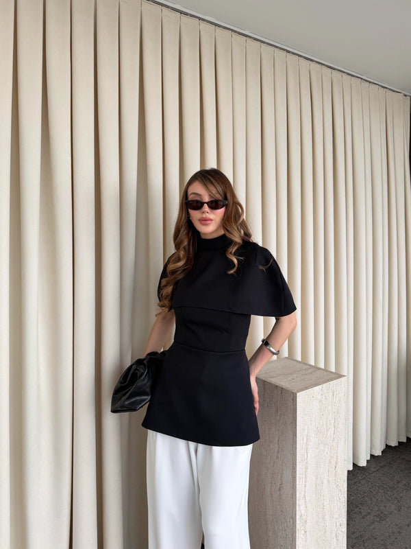 Siyah Pelerinli Straplez Bluz - 1101