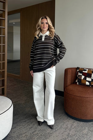 Kahverengi Beyaz Çizgili Kazak -1510