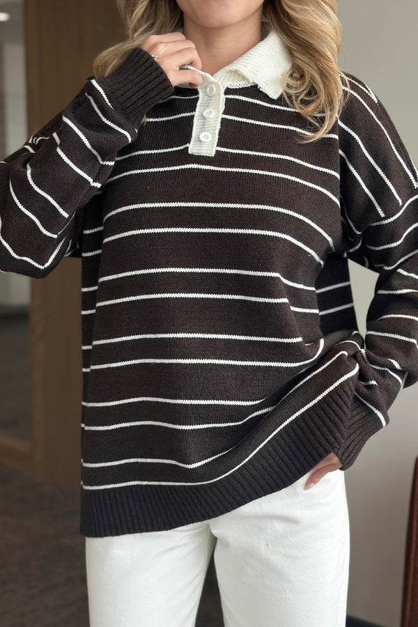 Kahverengi Beyaz Çizgili Kazak -1510