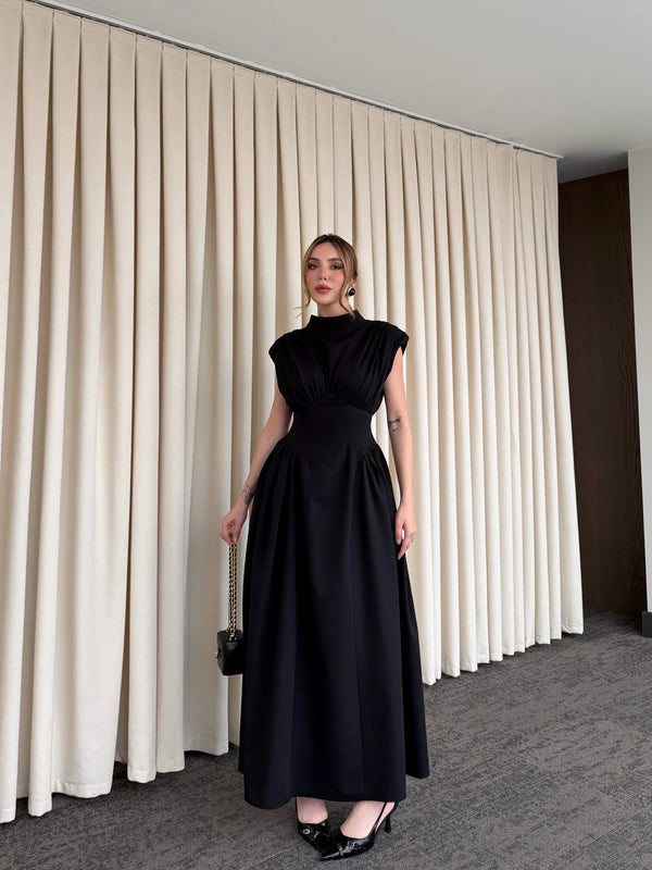 Siyah Vatkalı Elbise - 25193