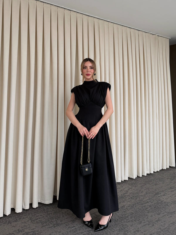 Siyah Vatkalı Elbise - 25193