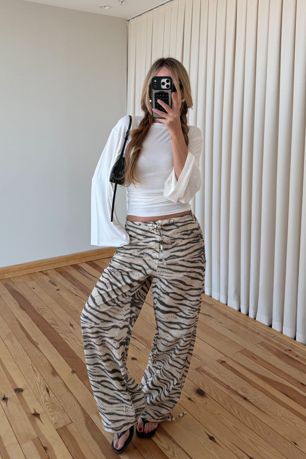 Bej Zebra Desenli Pantolon - 19005