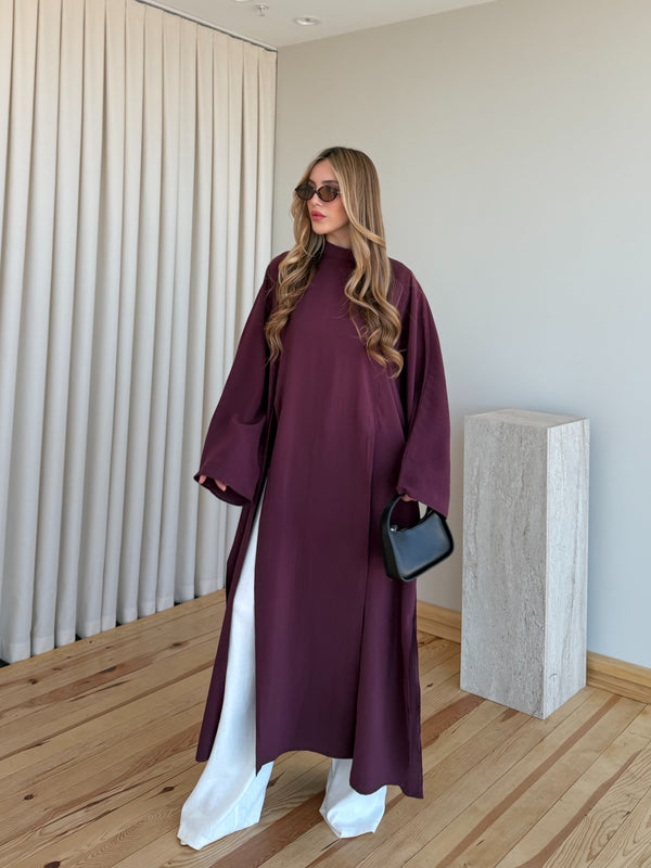 Bordo Yırtmaçlı Uzun Tunik - 8515