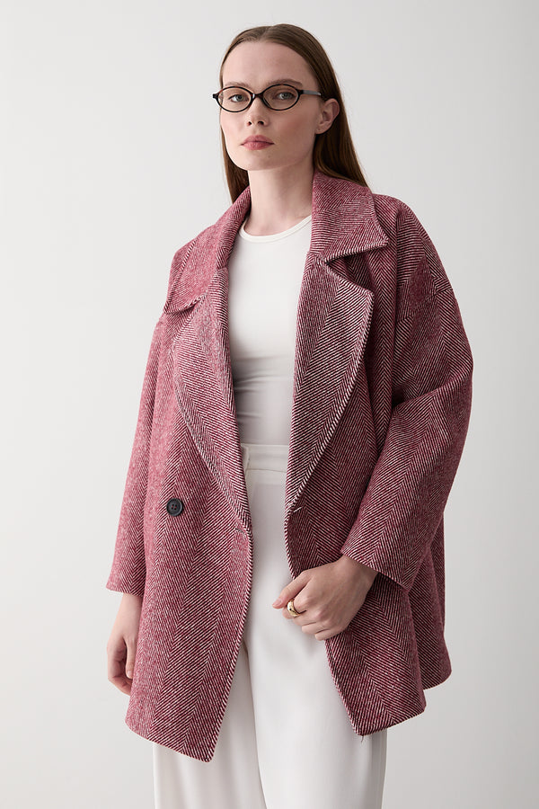 Bordo 1. Sınıf Kalite Balık Sırtı Oversize Kaşe Kaban