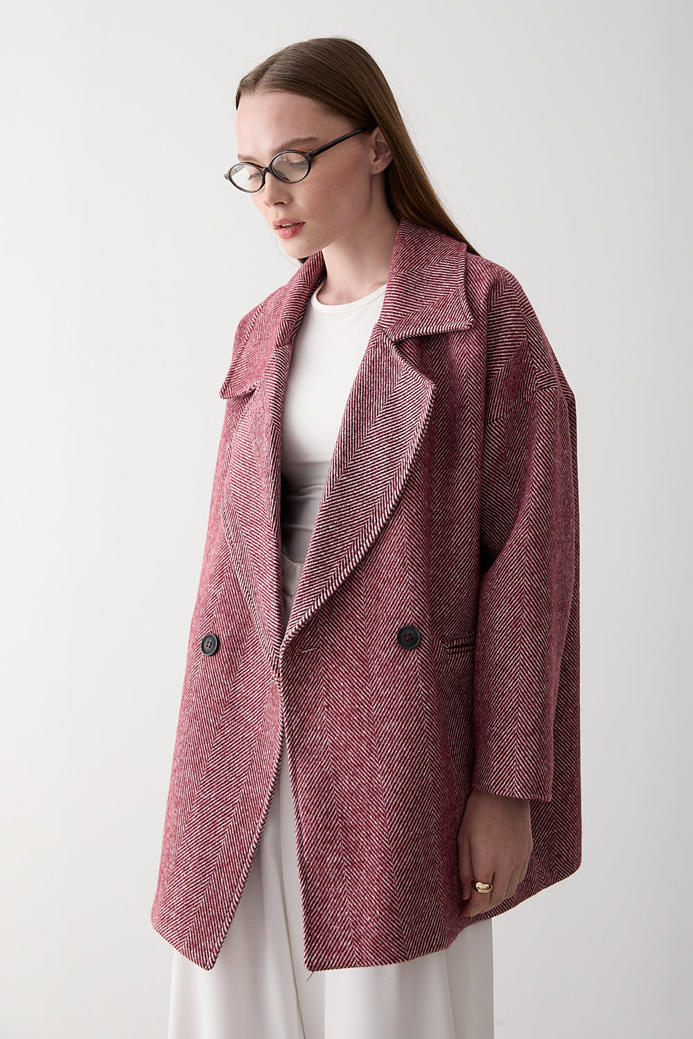 Bordo 1. Sınıf Kalite Balık Sırtı Oversize Kaşe Kaban