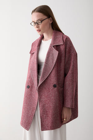 Bordo 1. Sınıf Kalite Balık Sırtı Oversize Kaşe Kaban