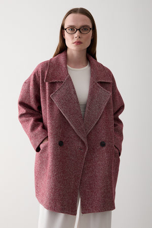 Bordo 1. Sınıf Kalite Balık Sırtı Oversize Kaşe Kaban