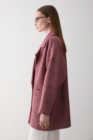 Bordo 1. Sınıf Kalite Balık Sırtı Oversize Kaşe Kaban