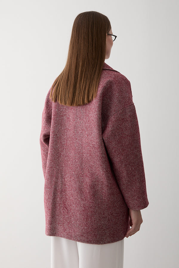 Bordo 1. Sınıf Kalite Balık Sırtı Oversize Kaşe Kaban