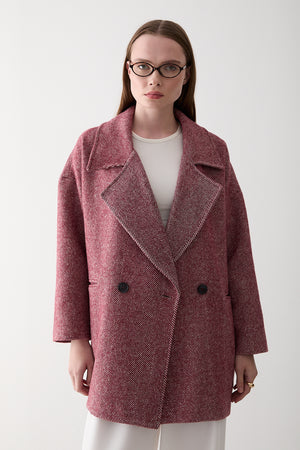 Bordo 1. Sınıf Kalite Balık Sırtı Oversize Kaşe Kaban