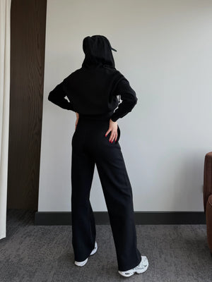 Siyah %100 Pamuk Kapüşonlu Fitilli Takım - 51232