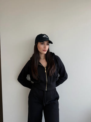 Siyah %100 Pamuk Kapüşonlu Fitilli Takım - 51232