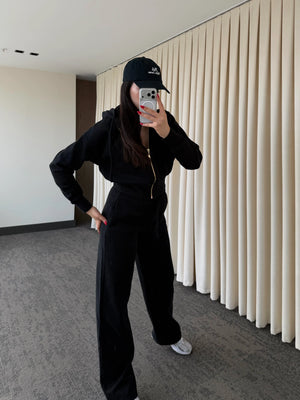 Siyah %100 Pamuk Kapüşonlu Fitilli Takım - 51232