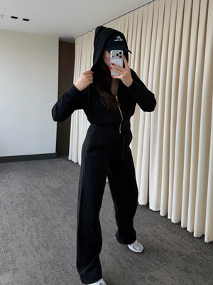 Siyah %100 Pamuk Kapüşonlu Fitilli Takım - 51232