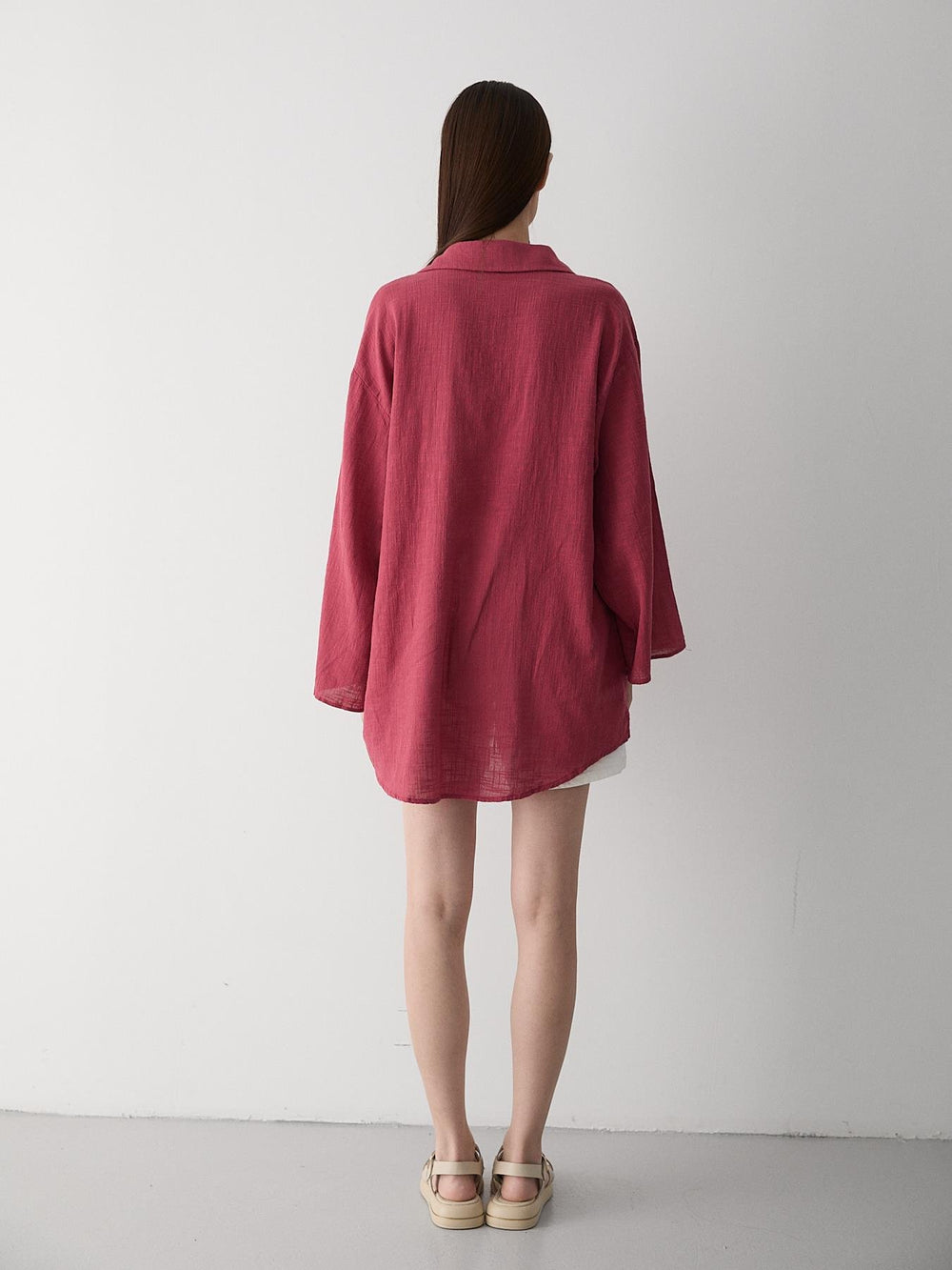 Bordo %100 Pamuk Keten Bağcık Detaylı Kimono Bluz