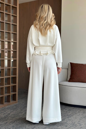 Ekru Bel Kemerli Pantolon Pensli Takım - 7278