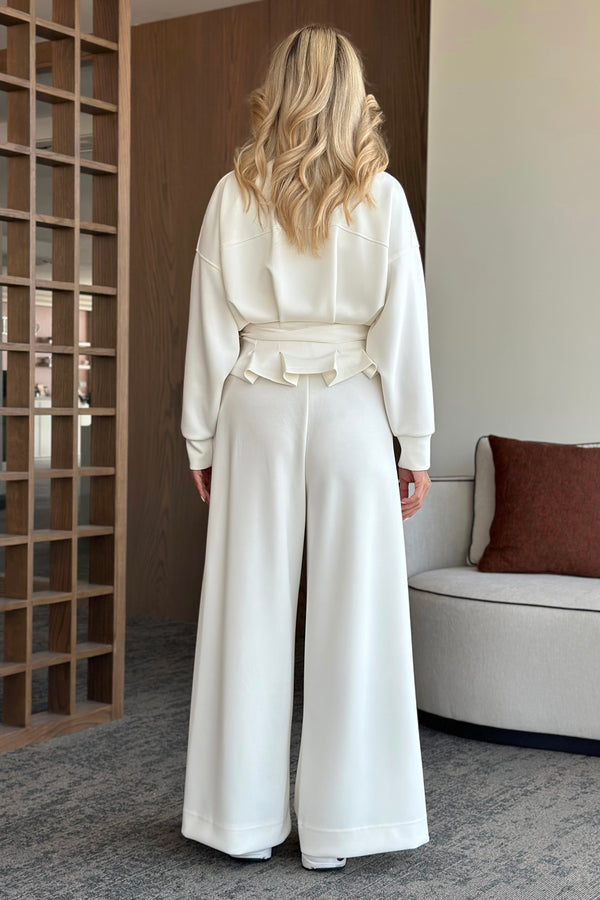 Ekru Bel Kemerli Pantolon Pensli Takım - 7278
