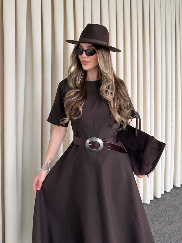 Kahverengi Godeli Elbise - 05174