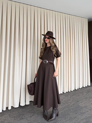 Kahverengi Godeli Elbise - 05174