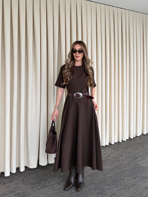 Kahverengi Godeli Elbise - 05174