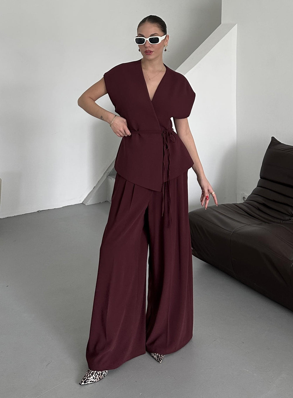 Bordo Juana Yelek Pantolon Takım