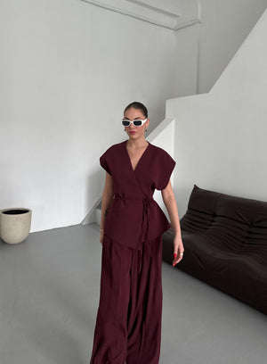 Bordo Juana Yelek Pantolon Takım