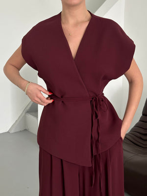 Bordo Juana Yelek Pantolon Takım