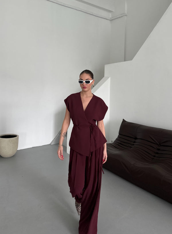 Bordo Juana Yelek Pantolon Takım