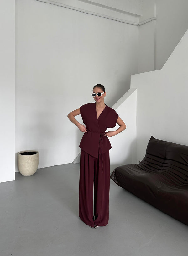 Bordo Juana Yelek Pantolon Takım