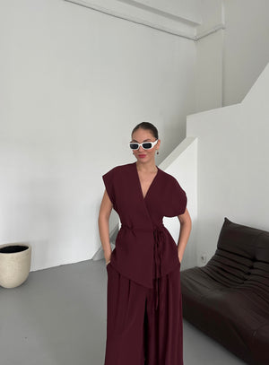 Bordo Juana Yelek Pantolon Takım