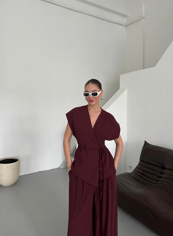 Bordo Juana Yelek Pantolon Takım