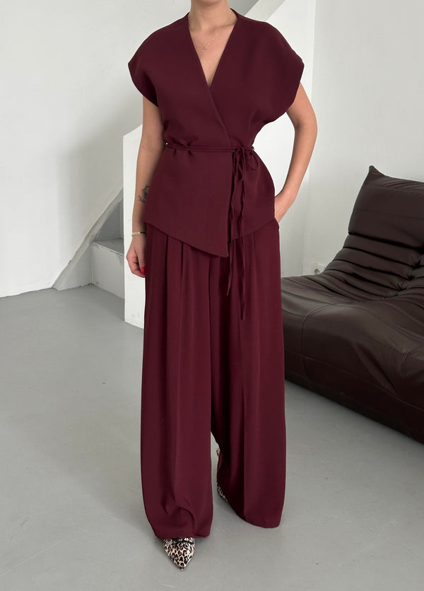 Bordo Juana Yelek Pantolon Takım