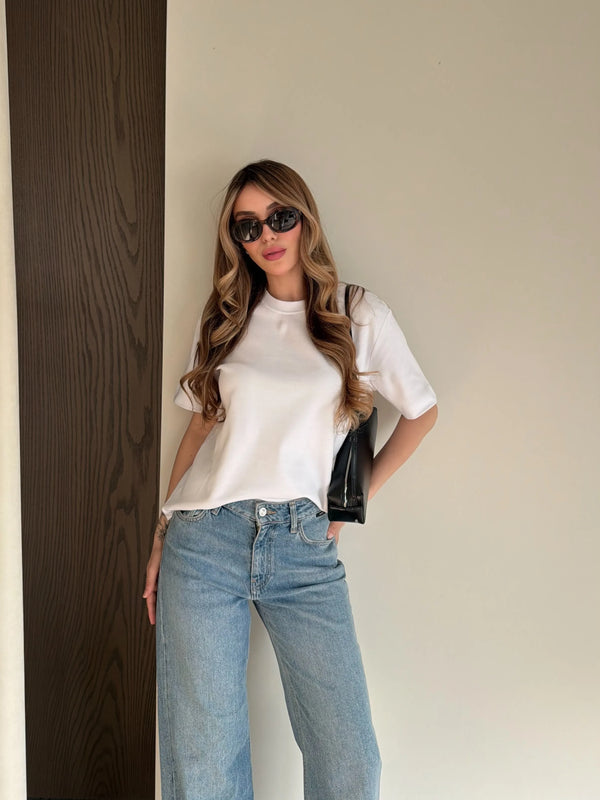 Beyaz Kısa Kollu Düz Tshirt - 241128