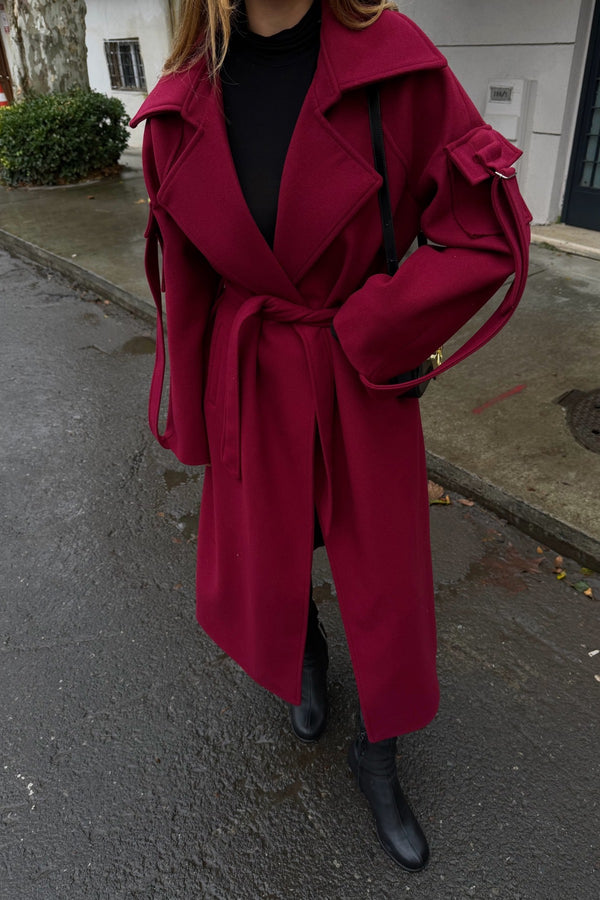 Açık Bordo Kolları Cep Detaylı Premium Kaban - 408033