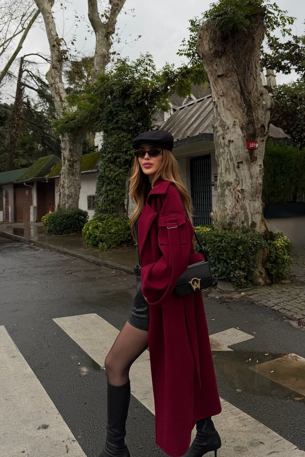 Açık Bordo Kolları Cep Detaylı Premium Kaban - 408033