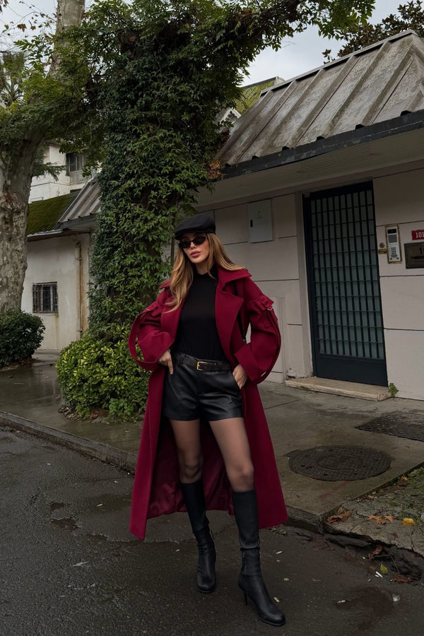 Açık Bordo Kolları Cep Detaylı Premium Kaban - 408033