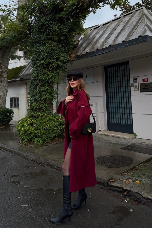 Açık Bordo Kolları Cep Detaylı Premium Kaban - 408033