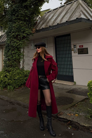 Açık Bordo Kolları Cep Detaylı Premium Kaban - 408033