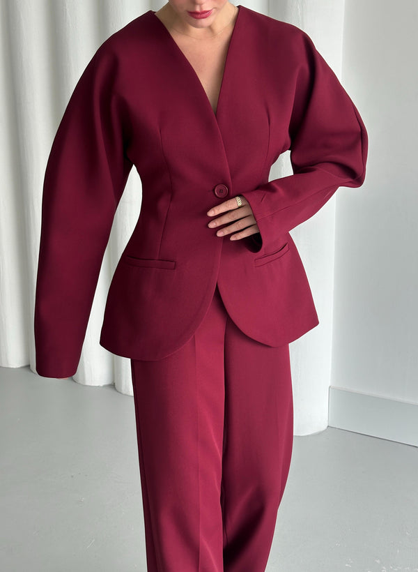 Bordo Lorah Belden Oturtmalı Ceket Pantolon Takım