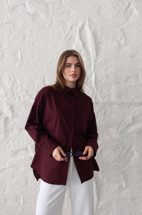 Bordo Oversize Gömlek