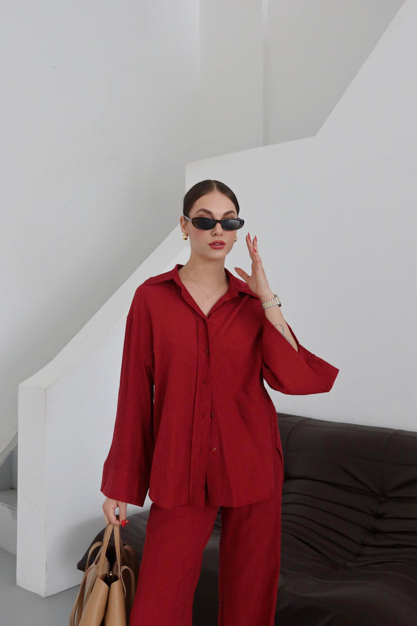 Bordo Pekin Kimono Takım