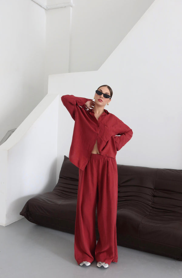 Bordo Pekin Kimono Takım