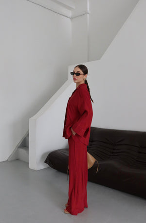 Bordo Pekin Kimono Takım