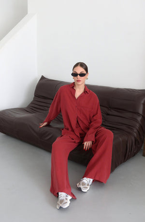 Bordo Pekin Kimono Takım