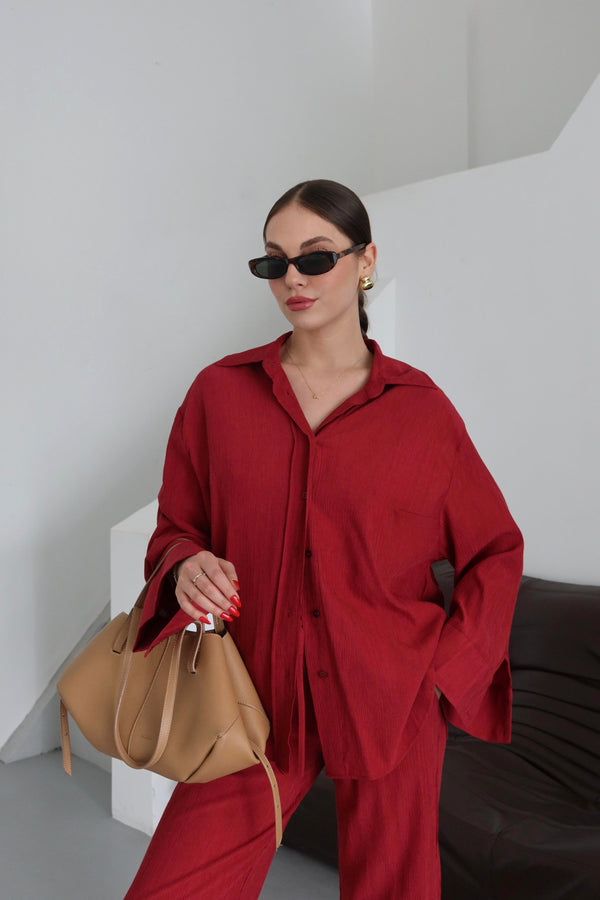 Bordo Pekin Kimono Takım