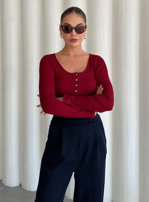 Bordo Sedef Düğmeli Uzun Tshirt