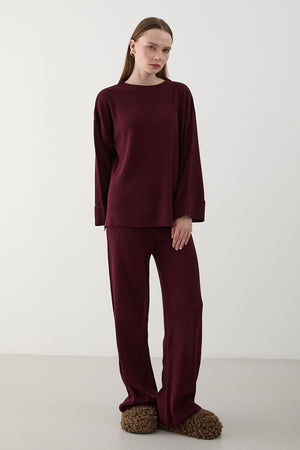 Bordo Selanik Örme Triko Takım - 4587