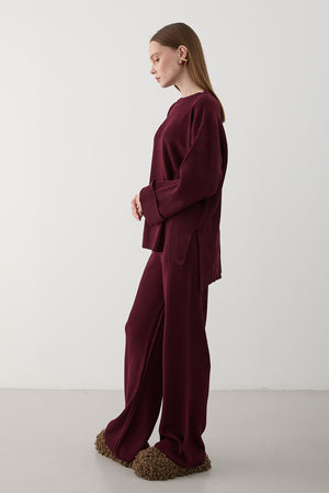 Bordo Selanik Örme Triko Takım - 4587