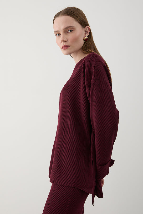 Bordo Selanik Örme Triko Takım - 4587