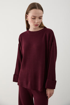 Bordo Selanik Örme Triko Takım - 4587